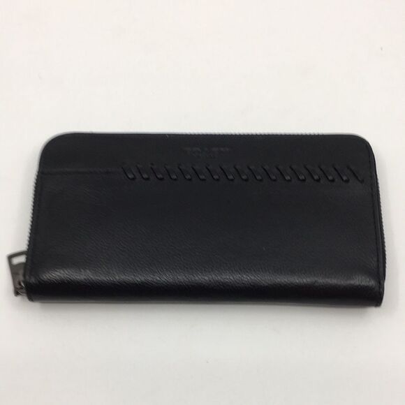 Coach Baseball Stitch Accordion Zip Wallet Black Smooth Calf Leather Unisex - Picture 2 of 16